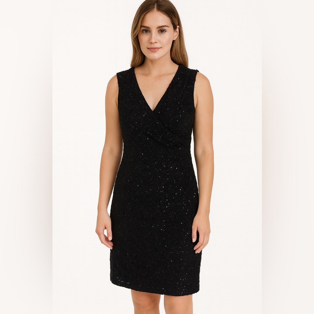 Connected Apparel Black Sequin Dress Size 12 Elegant NYE Holiday Party Occasion